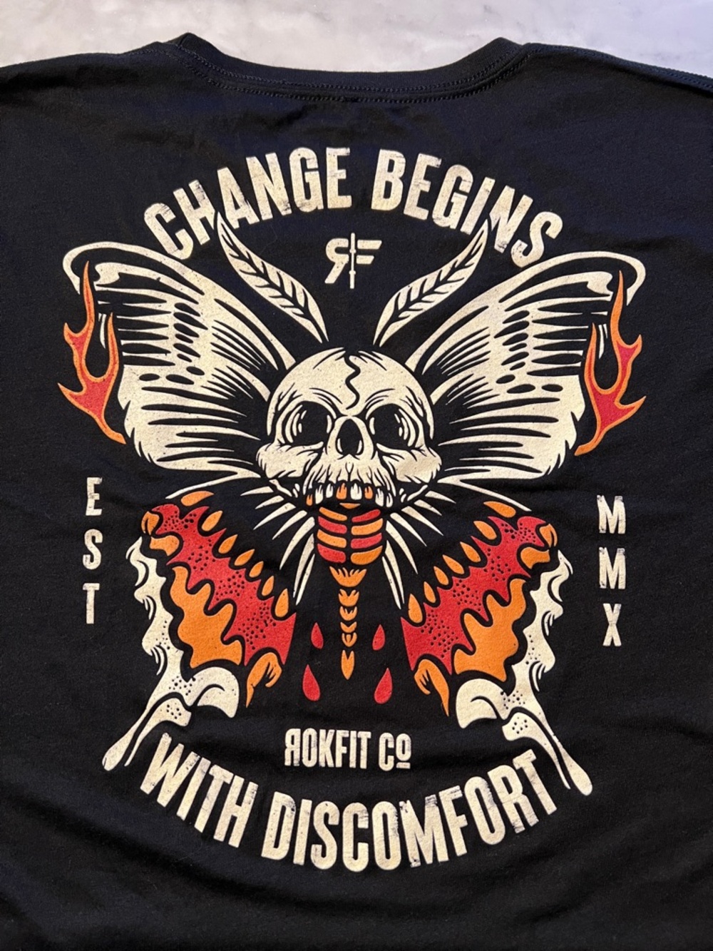 RokFit Change Begins with Discomfort cropped tee. Medium. Skull. New. NWOT - Picture 2 of 5